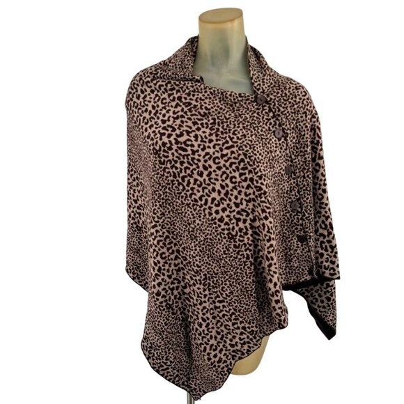 Scarf Wrap Marino wool Leopard Print Poncho Brownreversible 26 X 60 - Picture 2 of 13